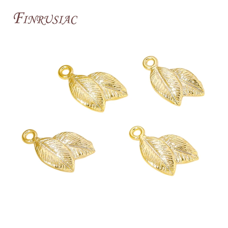 10/20Pcs 18K Gold Plated Brass Double Leaf Charms Connectors For DIY Earrings Necklace Jewelry Making Accessories