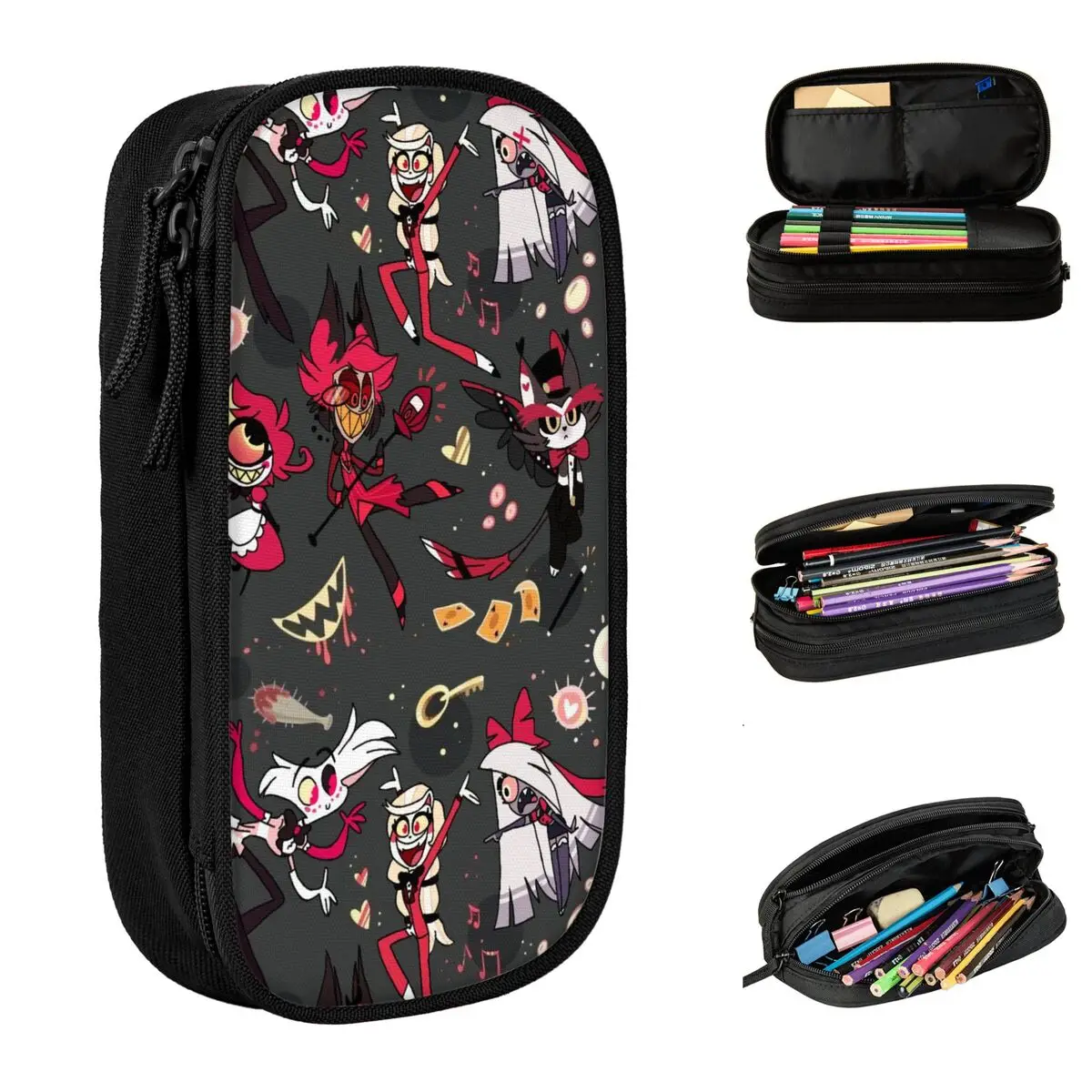 مقلمة VOX H-Hazbin Hotel Alastor Game مقلمة مدرسية بسحاب للأطفال صندوق أقلام محمول لطيف منظم قرطاسية