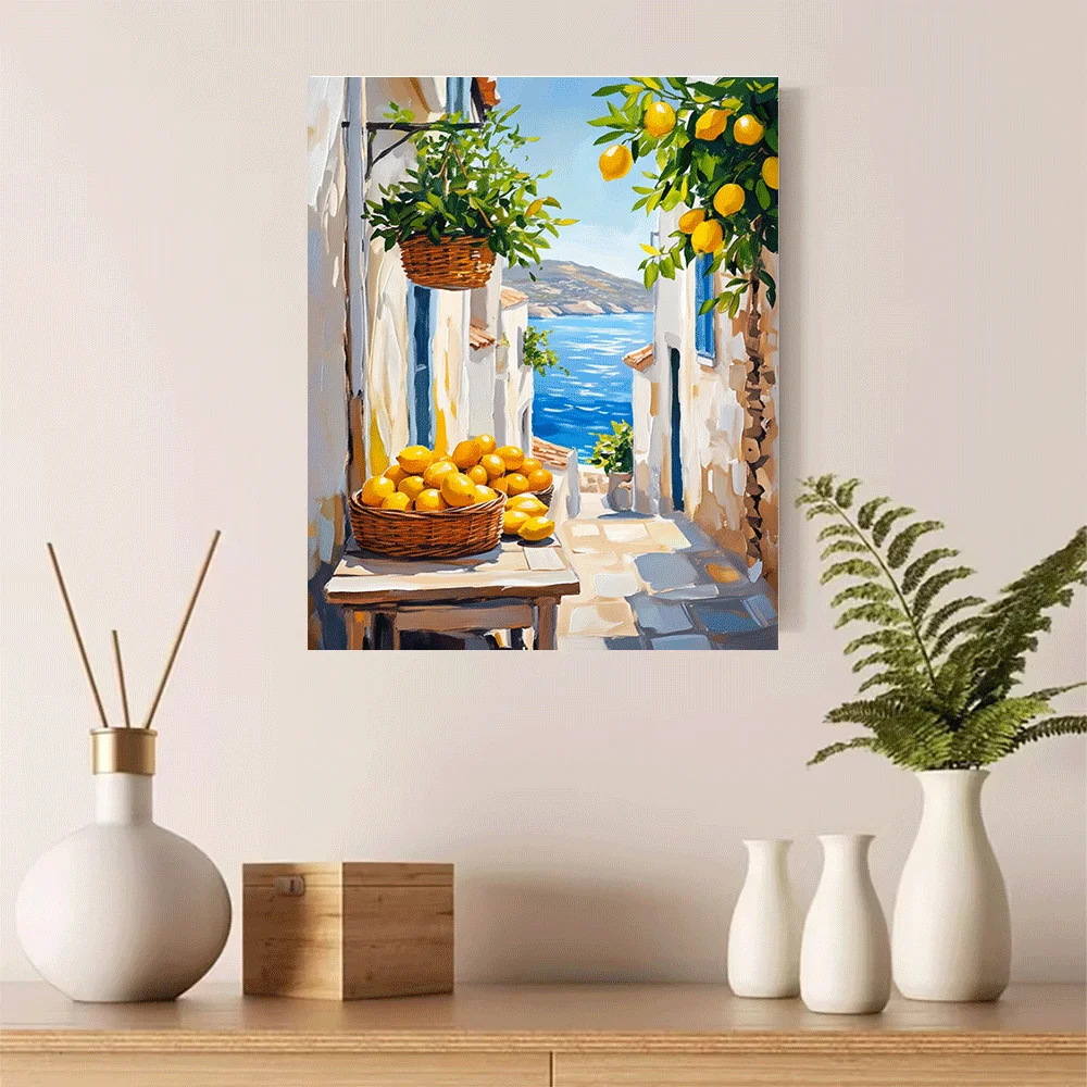 1PC-Unframed Canvas poster wall decoration  Mediterranean Lemon Alley Coastal Village Art Print