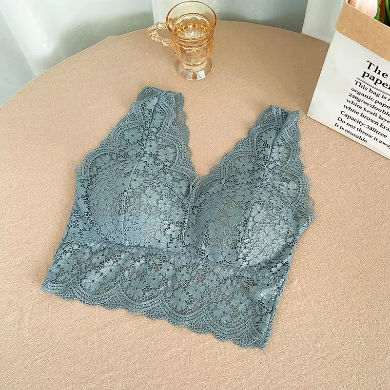 Lace Bras Top Women Deep V Neck Sexy Lingerie Wire Free Bra Tank Tops Female Underwear V Back Bralette Padded Camisole image 6