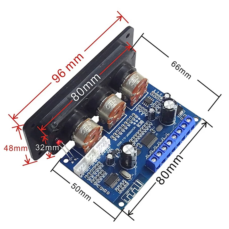 3X 2.1 Channel Digital Power Amplifier Board 2X25W+50W Bluetooth 5.0 Subwoofer Class D Audio Amplifier Board DC 12-20V