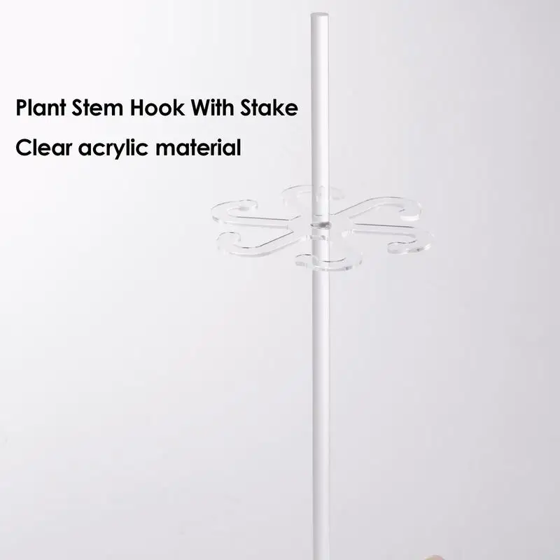 Plant Stem Hook With Stake Holder Clear Acrylic Plant Holder Hook Climbing Plant Support Clips for Orchid Rose Flowers