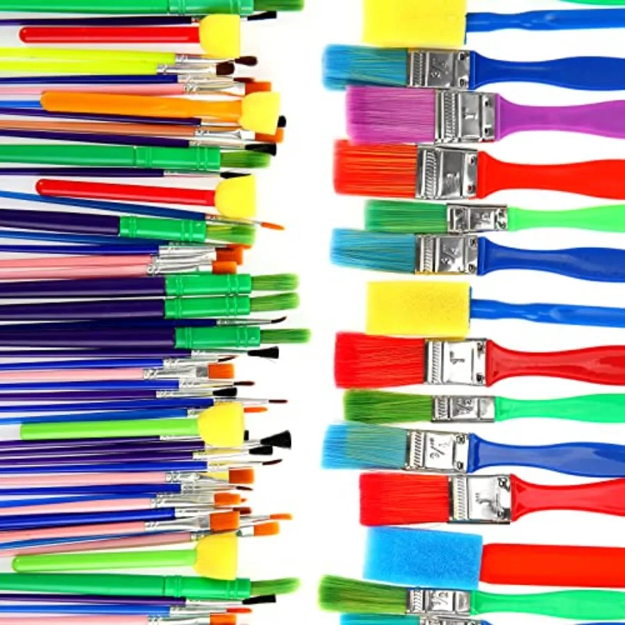 

Pcs All Purpose Paint Brush Set Bulk for Acrylic and Washable Paints, Easy to Clean and Hold, Round and Flat Brushes, Great wit