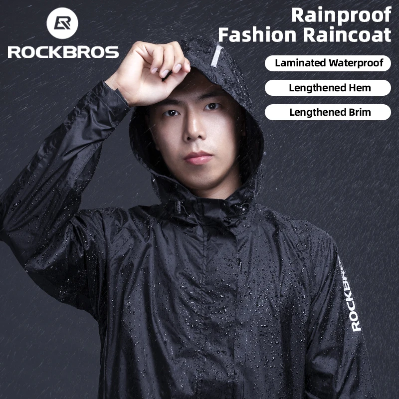 ROCKBROS Cycling Raincoat Bicycle Waterproof Clothing Rain Jacket Reflective Hooded Rain Coat Outdoor Camping Hiking Rainwear