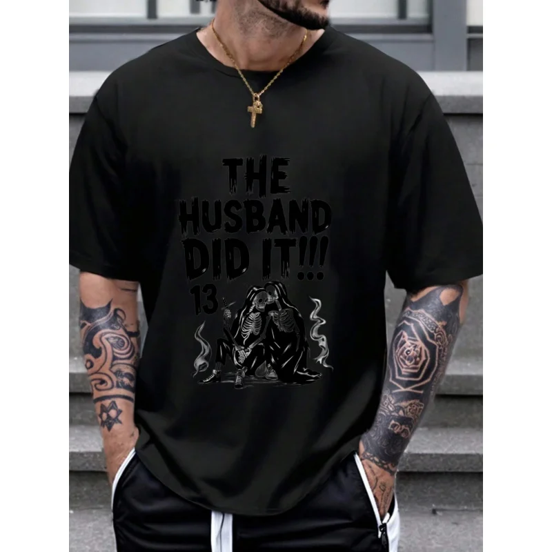 

Men's T-Shirt Black The Husband Did It!!! Skeleton Couple Print High Quality Cotton 180g