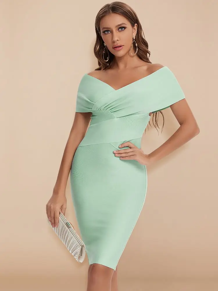 Vestido Bandage de fiesta con hombros descubiertos para mujer, Sexy, verde, ceñido, ajustado, elegante, para cóctel, Club, XL, 2025