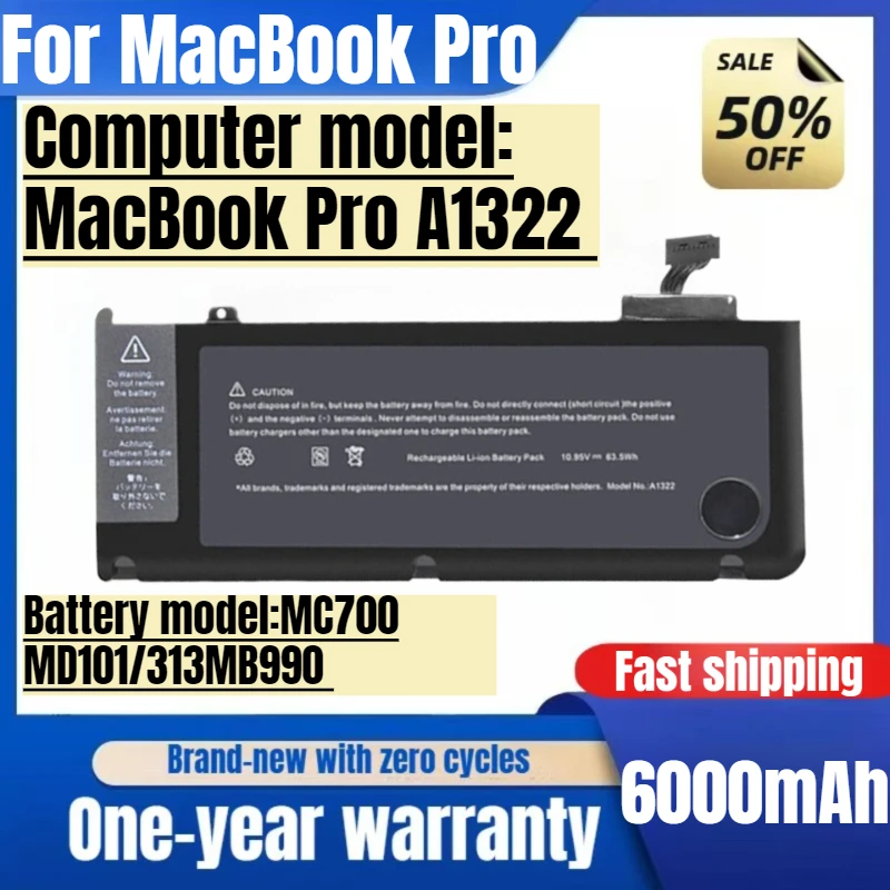 

For MacBook Pro A1322 Laptop Battery MC700 MD101/313MB990