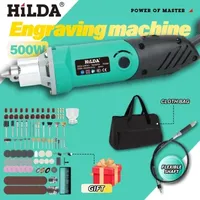 HILDA 500W Green Engraver Electric Drill 6-Position Variable Speed High-Power Woodworking Rotary Tools Set Grinder Polishing