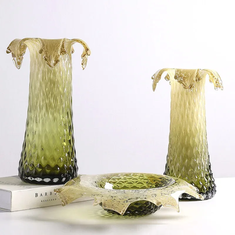 

Glass Vase Color Gradient Flower Vase Fruit Plate Desktop Storage Container Snack Plate Terrarium Home Decoration Accessories