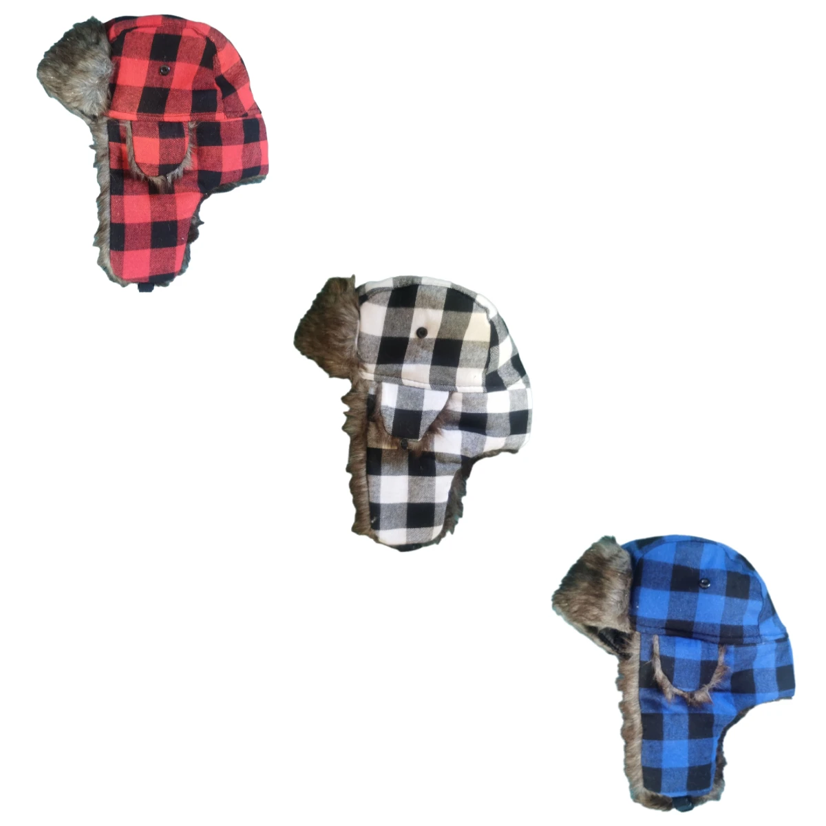 

Checkered Pattern Warmth Lei Feng Hat Plush Brim Edge for Cold Protection Winter Warm Hat Unisex Outdoor Windproof Skiing Hat