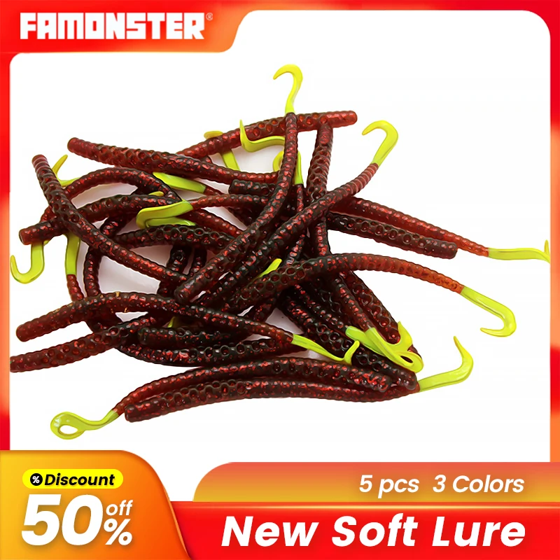 

FAMONSTER Noodle Worm T Tail Soft Baits Fishing Lure Silicone Shad Easy Shiner Jigging Swimbait Pesca Wobbler Bass Pike Winter