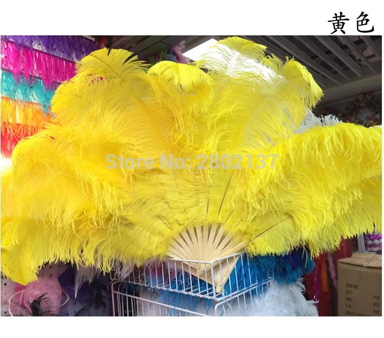 Big Ostrich Feathers Fan With Bamboo Staves for Belly Dance Halloween Party Ornament Decor Necessary, 13 bones