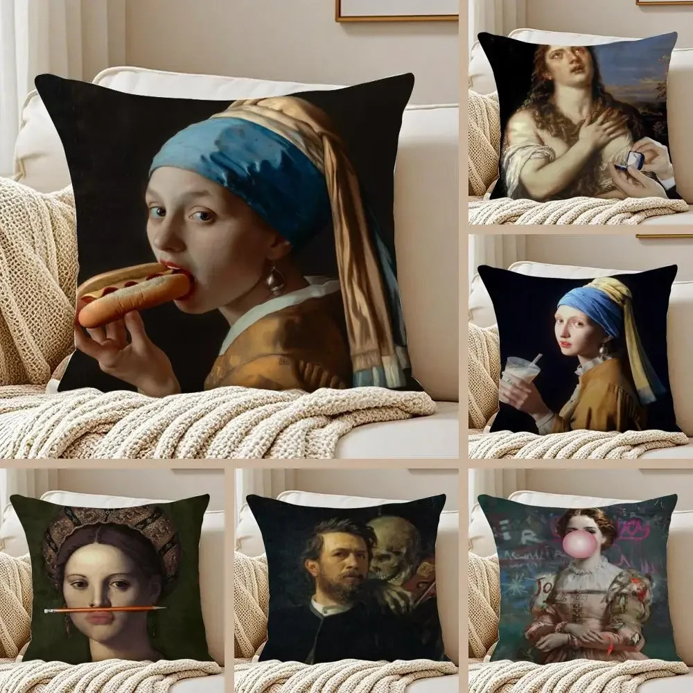 Classical European Fun Figures Cushion Cover Silky Short Plush Double-Sided Printed Pillow Case for Sofa All Seasons Home Decor