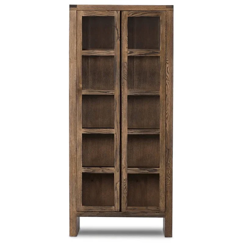 

yj15 Vintage Solid Wood Double Door Four Door Bookshelf Glass Living Dining Room Model Room Custom Sideboard