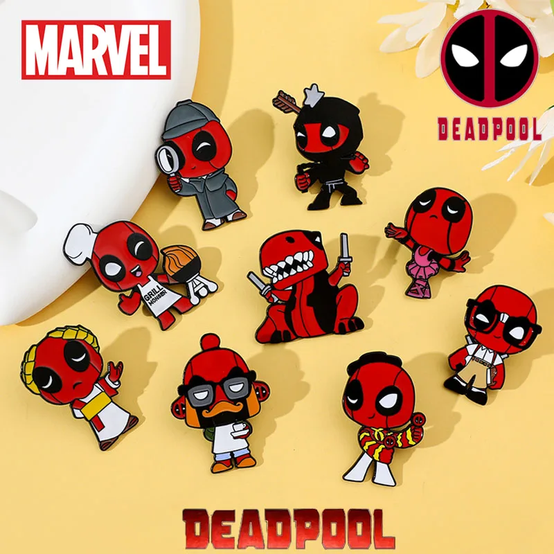 Marvel Anime Deadpool Brooch Enamel Metal Badge Creative Funny Pins for Bag Backpack Jewelry Clothing Collar  Accessories Gifts