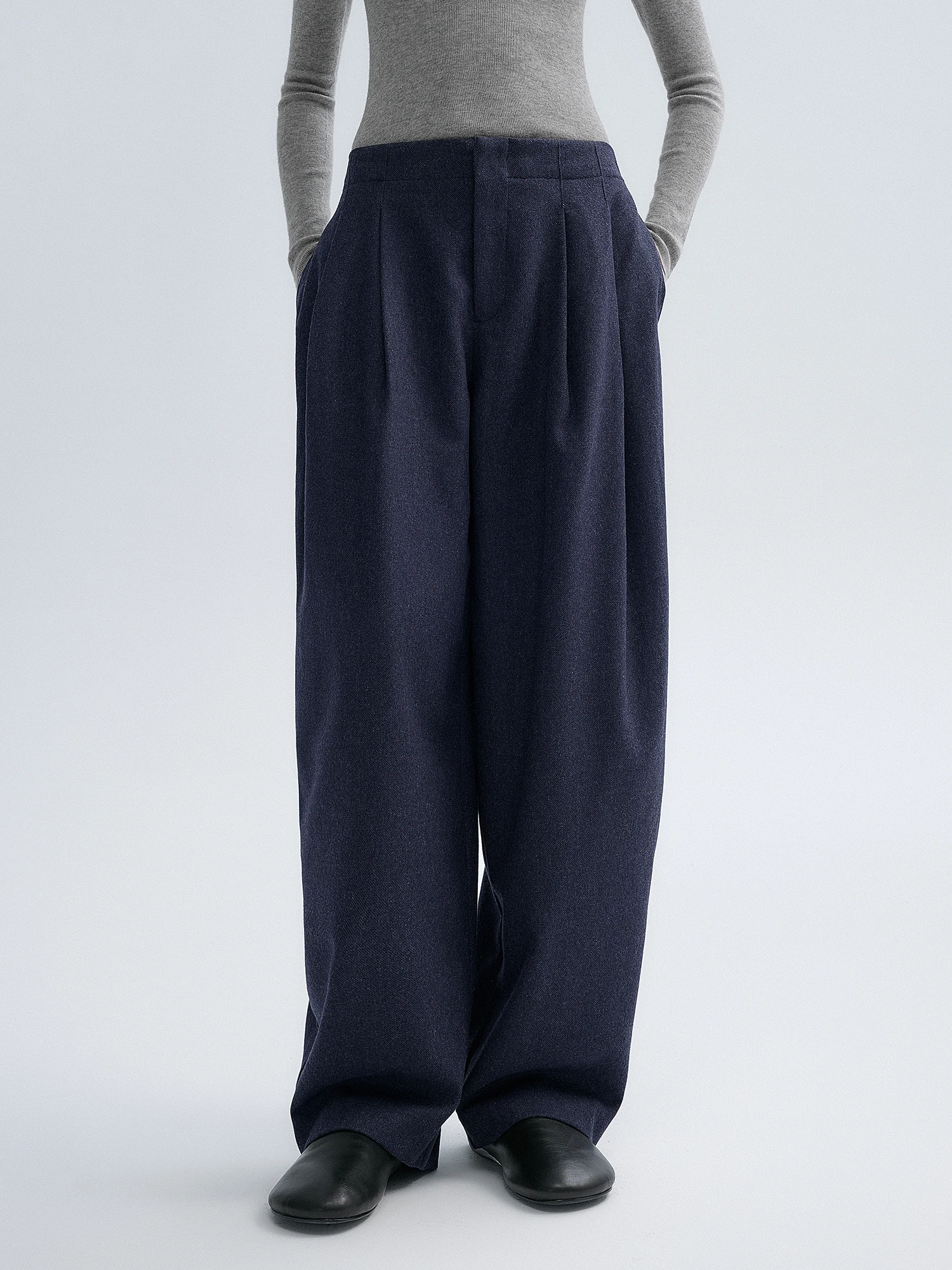 

in Blue Wool Blend Full Tailor Invisible Elastic Waist Knife Suit Pants Women's Busin Casual Trousers Straight Leg Fit