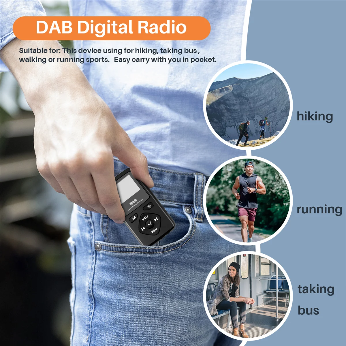 A52TDAB/DAB Digital Radio Bluetooth 4.0 Personal Pocket FM Mini Portable Radio Earphone MP3 Micro-USB for Home