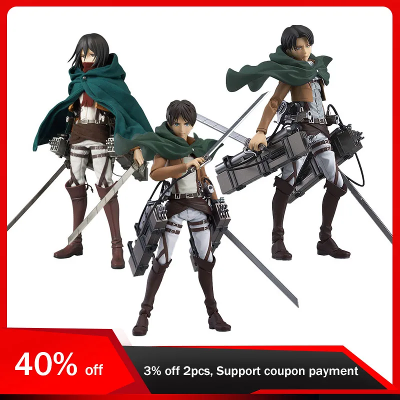 15cm Attack On Titan Figma Figure Levi·Ackerman Eren Jaeger Mikasa·Ackerman Action Figure PVC Figurine Kids Toys Gift for Boys