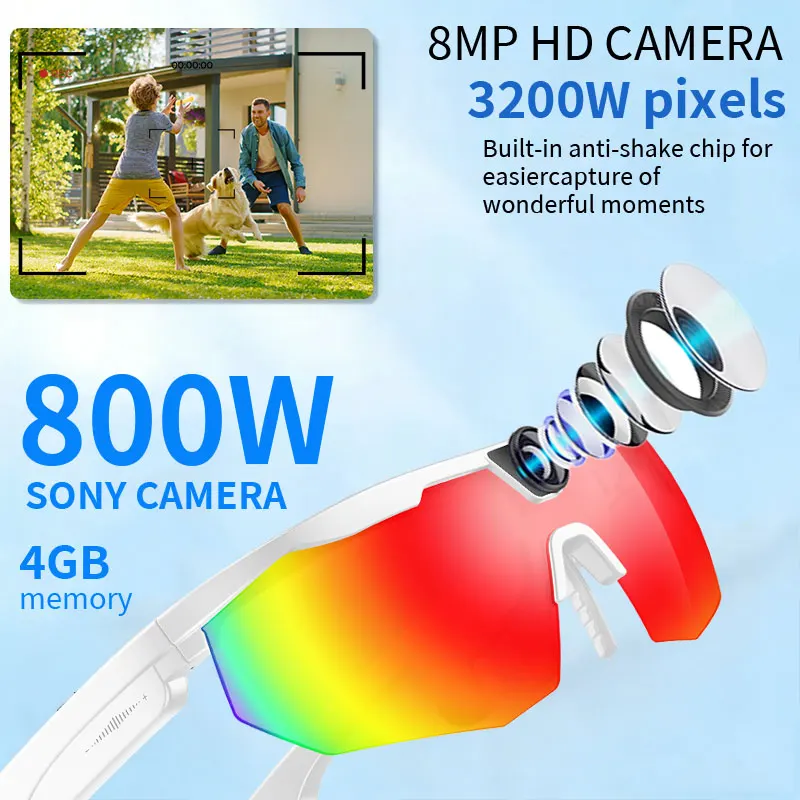 LIGE 8MP Camera AI Sunglasses 1200P Video Recording Photo Call Chat Translation Polarized Smart Glasses For Men Cycling Driving