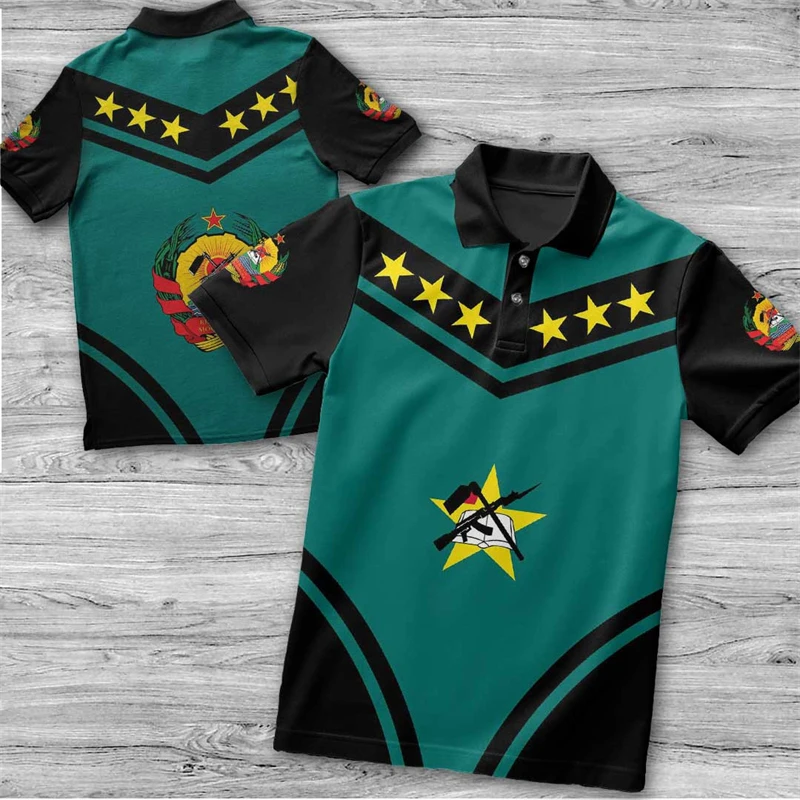 3D Printing Mozambique Flag Map Polo Shirts For Men Clothing Summer Short Sleeve Oversized Male Jersey Tees Tops Mens Streetwear