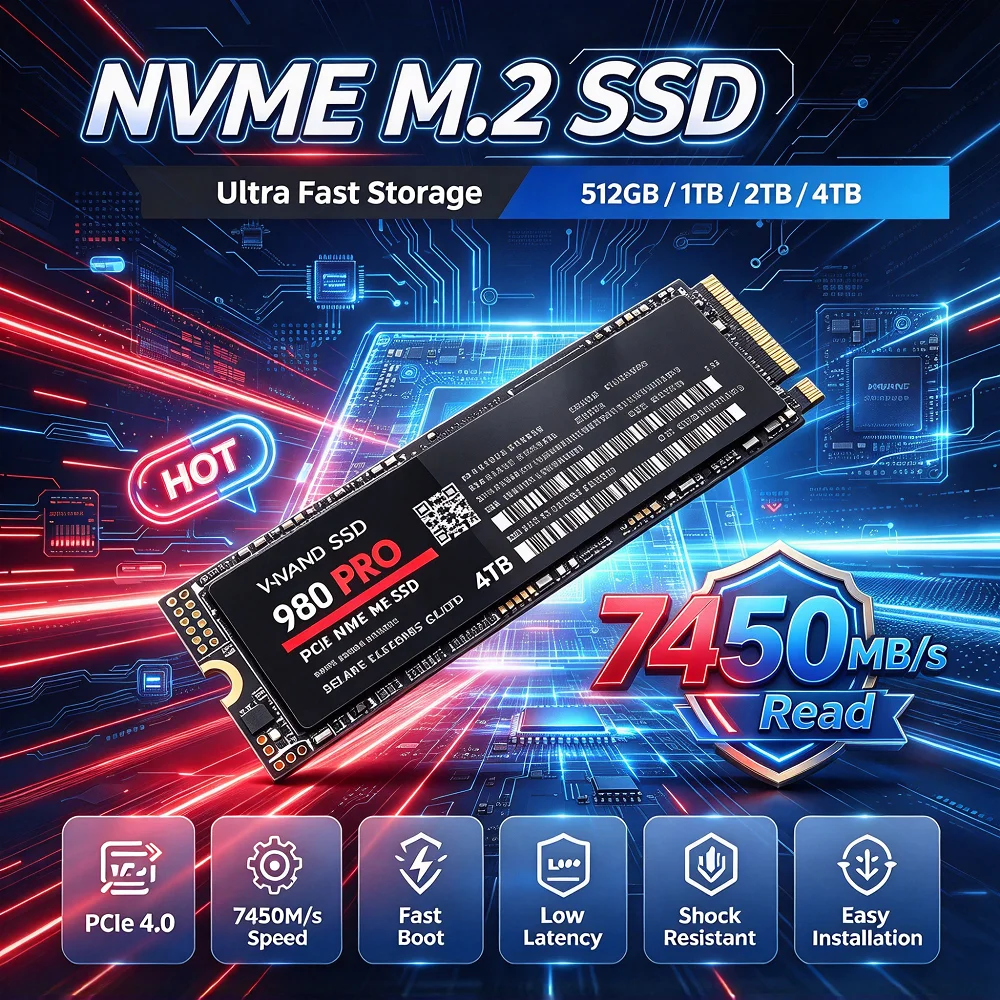 High Performance M.2 PCIe4.0 NVMe SSD Internal Solid State Disk 1TB 2TB 4TB 980PRO 7450MB/s for Gaming PC Desktop Notebook