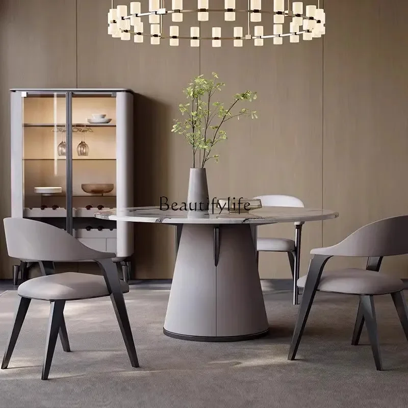 

yj5Light Luxury Italian Style Natural Marble Dining Table Modern Restaurant Furniture High-end Luxury Stone Round Table