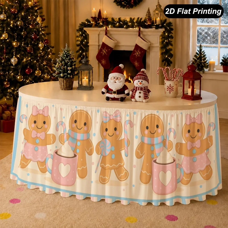 One 2D flat Christmas tablecloth with gingerbread cookie pattern tablecloth.