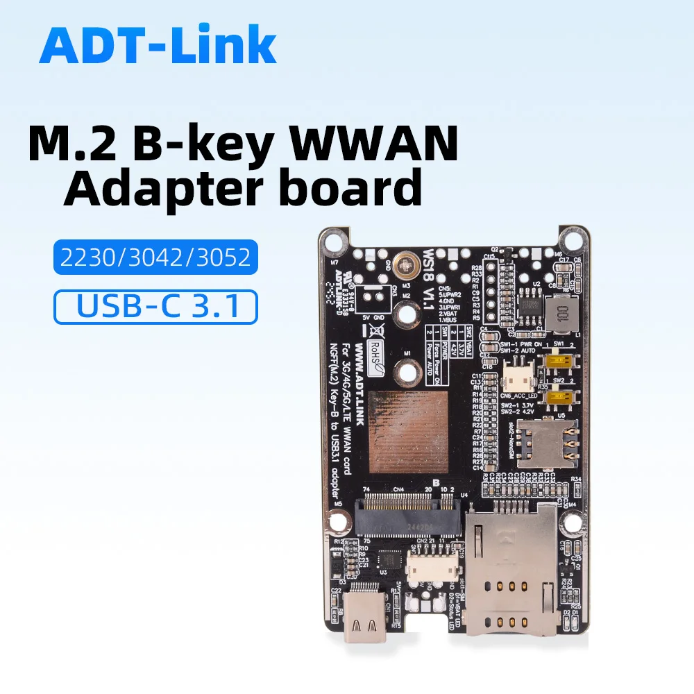 

Модуль M.2 B-key WWAN LTE 3G 4G 5G, слот для карты адаптера USB 3.1 Type-C Gen2x1, совместимая с 2230 3042 3052