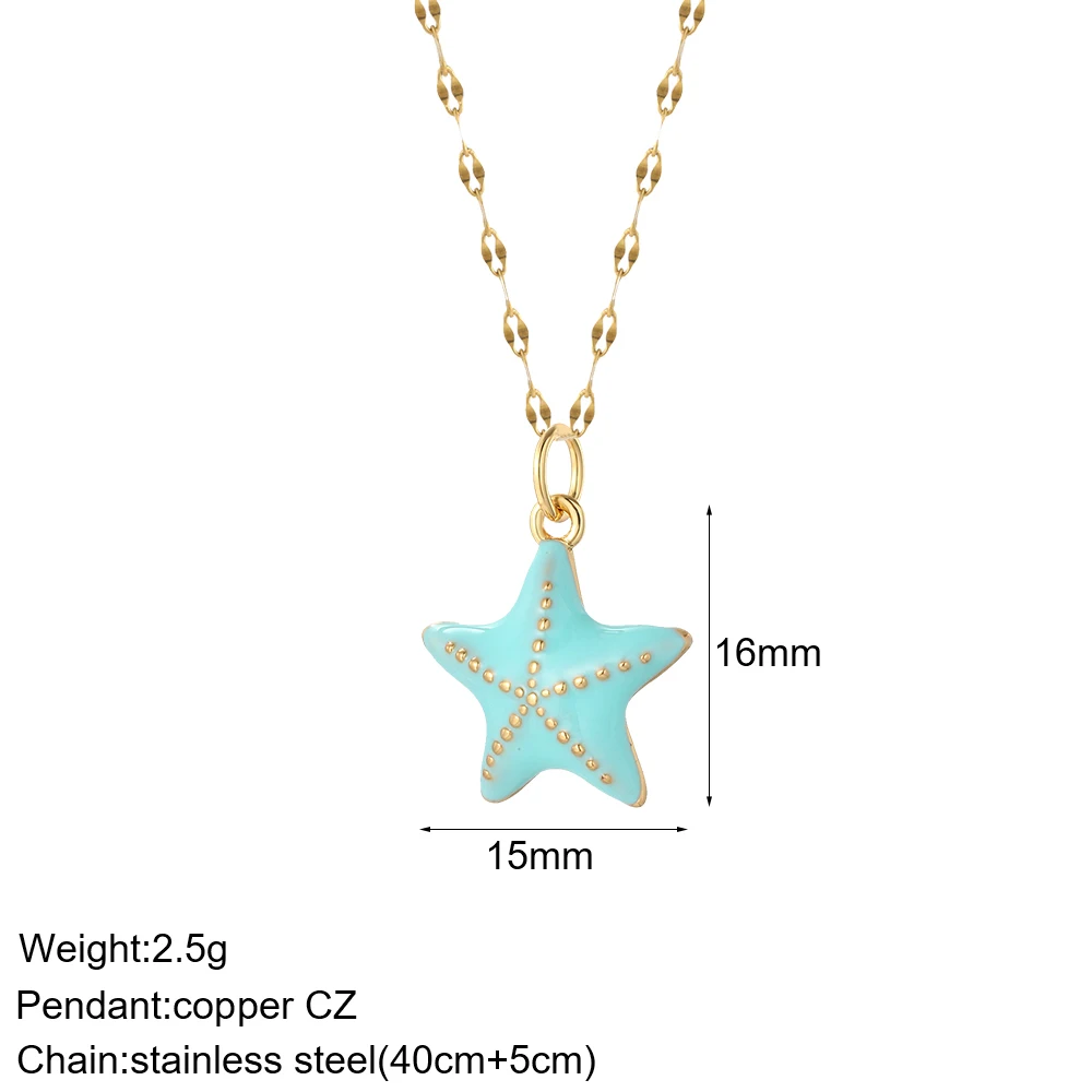 Cute Sea Star Shell Summer Necklace for Women  Gold Color Pendant Woman\'s Collars Long Stainless Steel Chains Butterfly Necklace