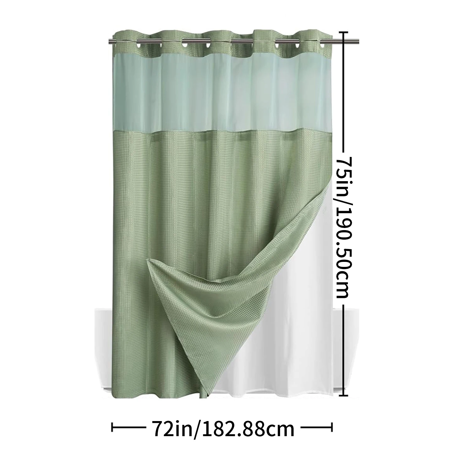 1PC Waffle Hookless Shower Curtain, Double Waterproof, Snap Lined Removable Interior, Bathroom Divider, Home Décor