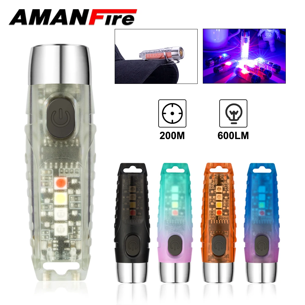 Amanfire S12 Flashlight Keychain Mini EDC Torch Rechargeable High Power Outdoor 11 Modes LED Light