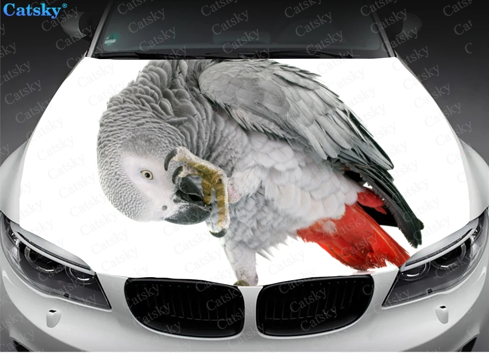 Grey Parrot Animal Car Hood Vinyl Stickers Wrap Vinyl Film Engine Cover Decals Sticker Universal Car Hood Protective Film