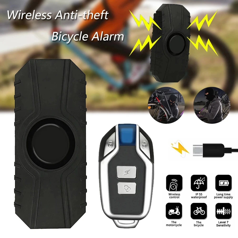 Alarma de bicicleta alarma de vibración de bicicleta inalámbrica carga USB Control remoto alarma de motocicleta impermeable protección de seguridad