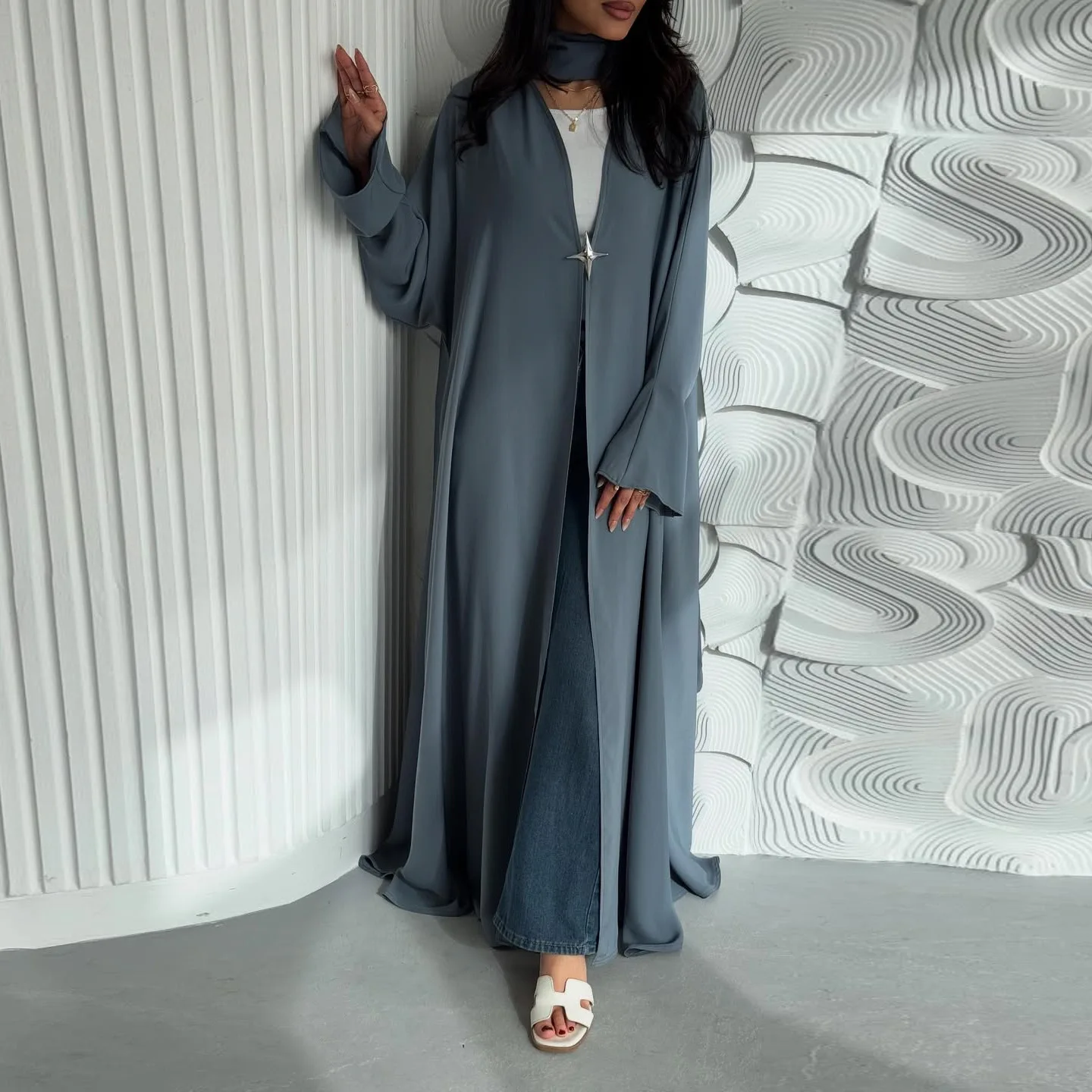 

Eid Satin Open Abaya Party Dress for Women Cardigan Muslim Coat Dubai Jalabiya Ramadan Dresses Vestidos Largos Kaftan Arab Robe