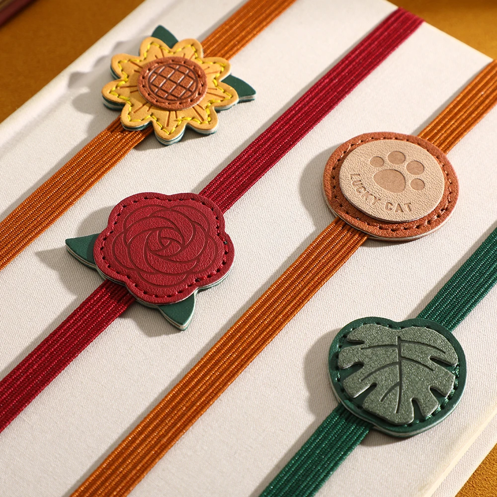 2 Pcs Elastic Notebook Strap Set PU Flower Design with Stitch Pattern Decorative Closure for Notebooks Journals Planners