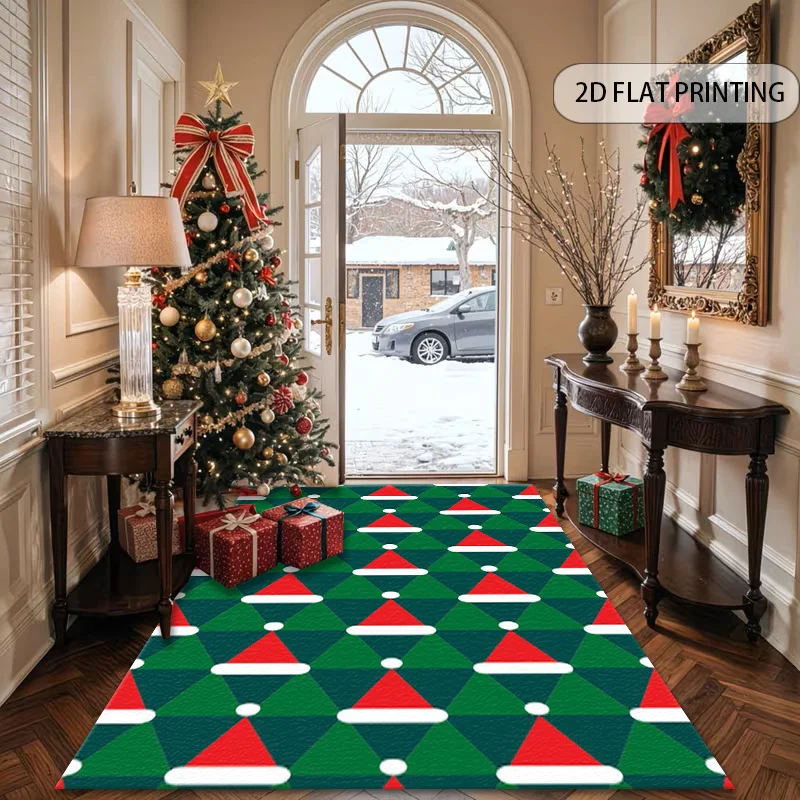 1Pc Christmas 3‑Color Repeating Geometric Pattern Rug, Lightweight Washable Mat for Living Room  Entry Balcony Office Hallway
