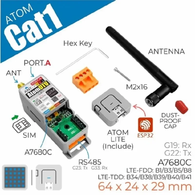 

Программируемый модуль передачи данных M5Stack DTU CAT1 RS485 рельсового типа