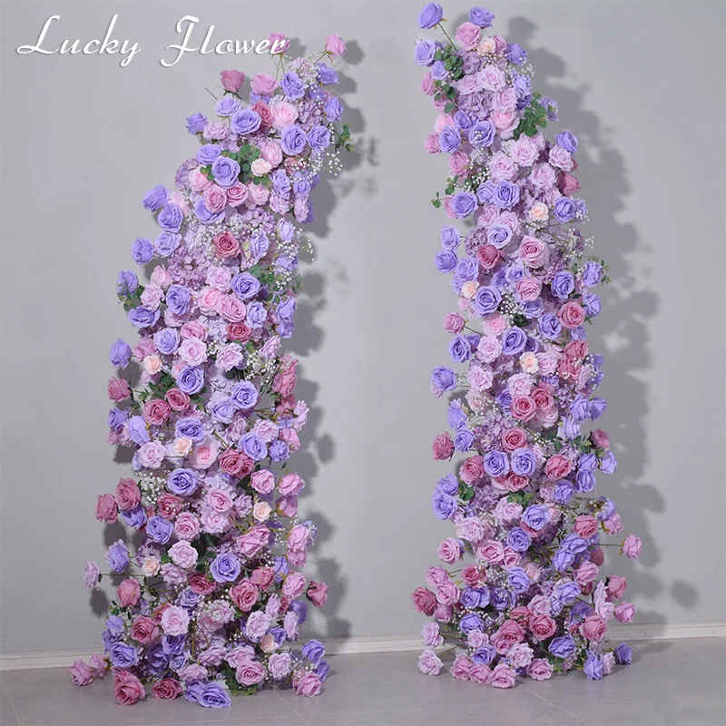 Purple Pink Color Horn Arch Flower Row Wedding Decoration Artificial Flower Row Backdrop Arrangement Party Window Display Decor