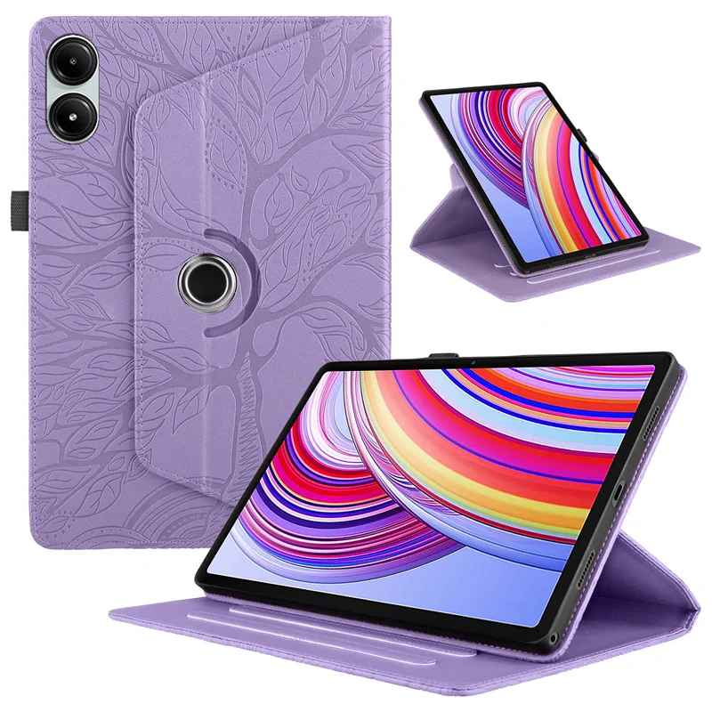 360 Rotation Cover for Redmi Pad Pro Tablet Case Tree Embossed Case Funda for Xiaomi Poco Pad 12 1 Tablet Cover 2024