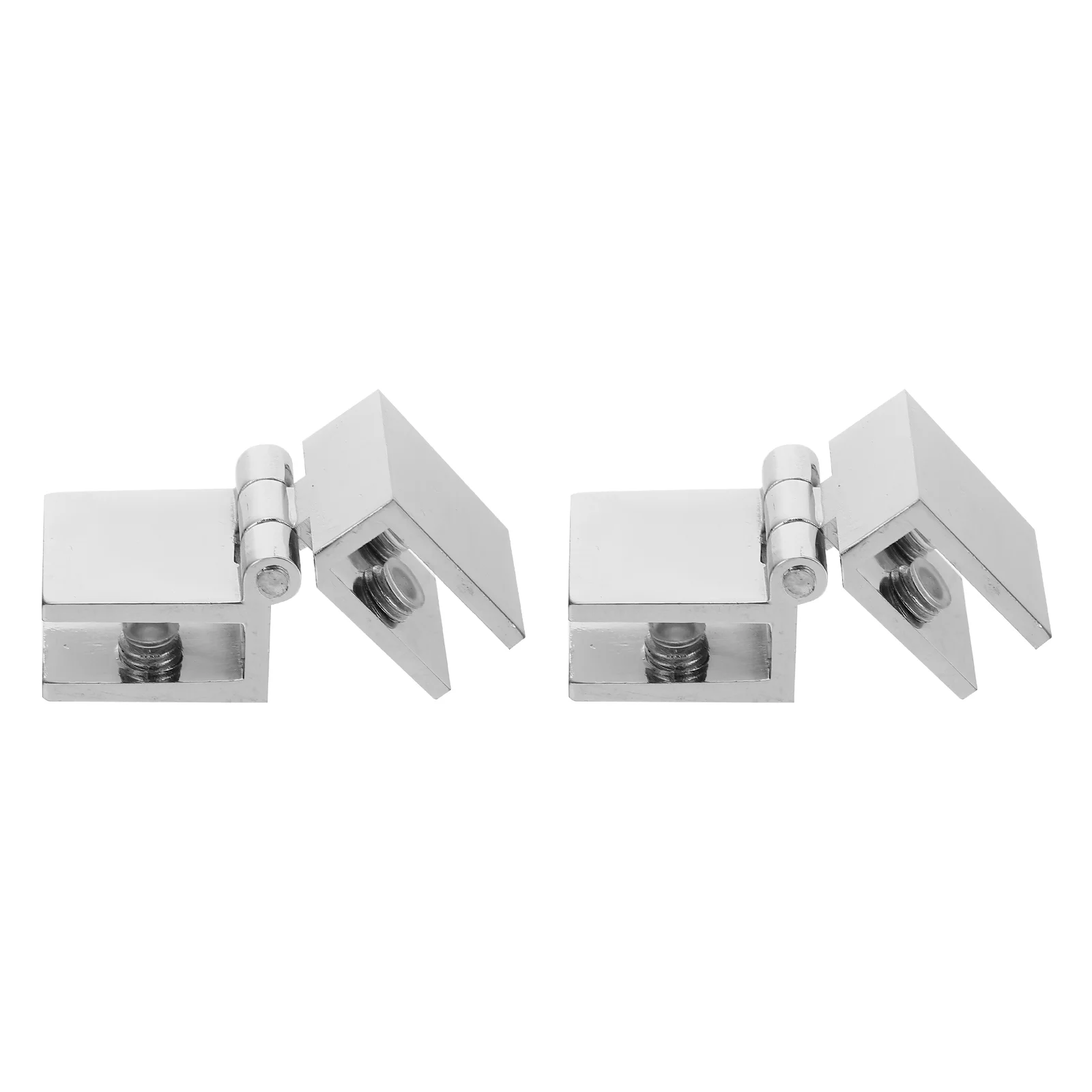 

2 Pcs Kitchen Cabinet Hinges Clamp Glass Door Shower Bookcase Non-perforated Heavy Duty Silver Zinc Alloy