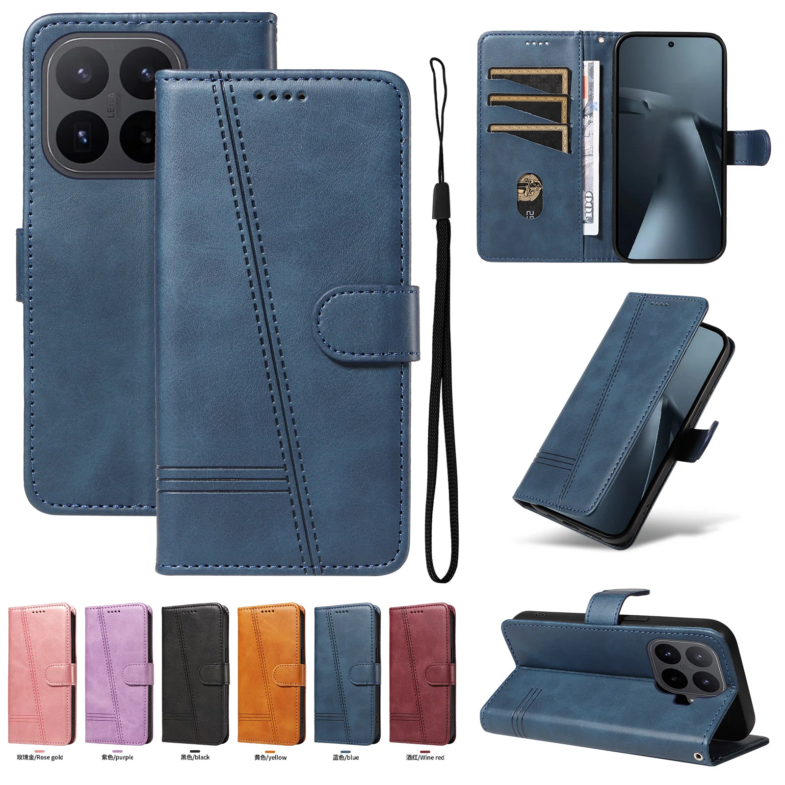 Leder-Brieftaschen-Flip-Handyhülle für Xiaomi Mi 15 15T 17 17T Pro Max Ultra Standfunktion mit Kartenhalter Schutzhülle
