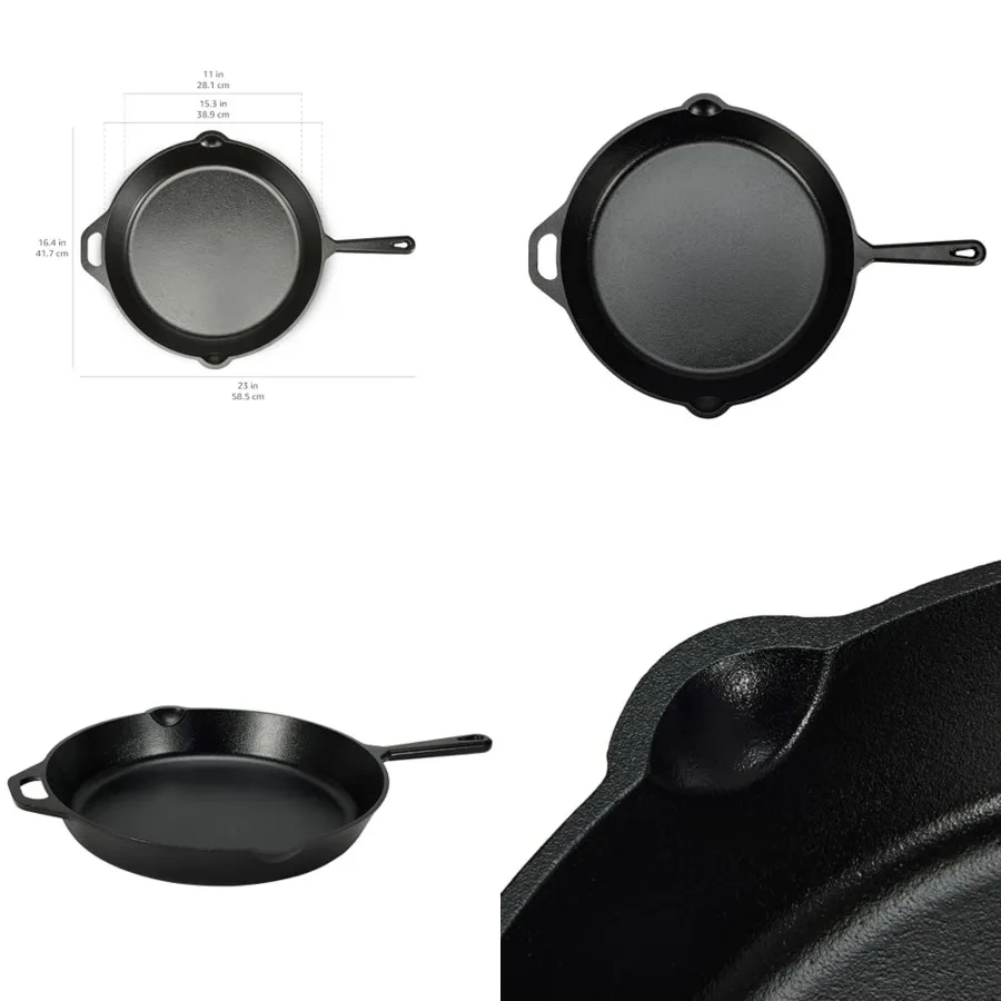 

Pre-Seasoned Cast Iron Skillet, Oven Safe, Even Heating, Heat Distribution, Stove Compatible, Heavy-Duty, 15-Inch, Black