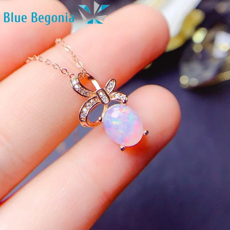 

Natural White Opal Pendant 7*9MM Gemstones Necklaces 925 Sterling Silver Fine Jewelry