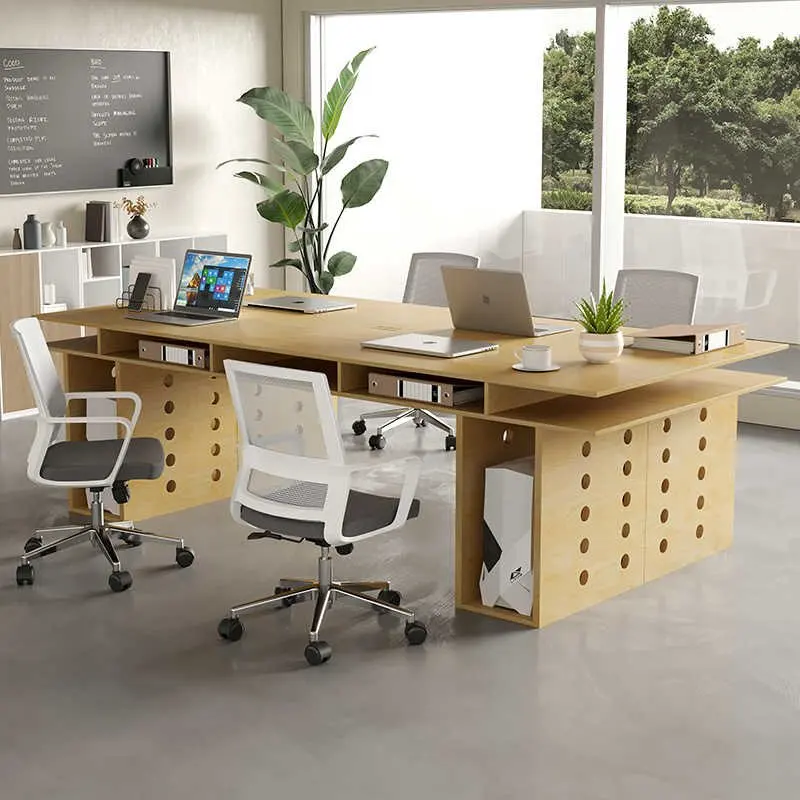 YJQ modern simple birch large board negotiation table solid wood hole table workbench desk
