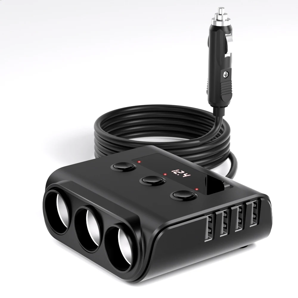 

120W Cigarette Lighter Adapter Quick Charge 3.0 3 Socket Splitter 12-24V Car Charger Adapter 4 Ports USB Charger