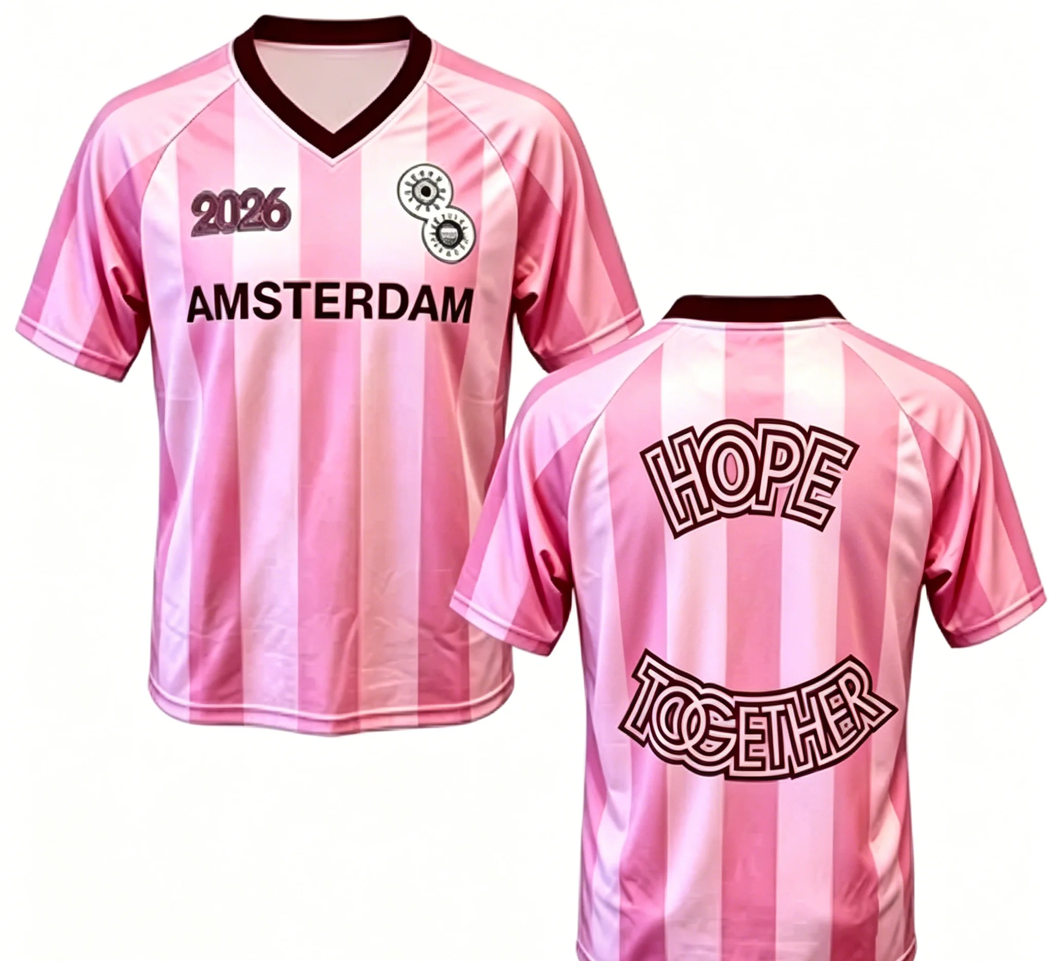 Pink Striped Soccer Jersey Vintage Short Sleeve V-Neck Sports Tee Custom Amsterdam Football T-Shirt