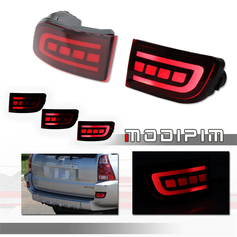 

Red LED Car Rear Bumper Reflector Tail/Brake Lights, Rear Fog Lights & Turn Signal For Toyota 4Runner & Land Cruiser Prado 120