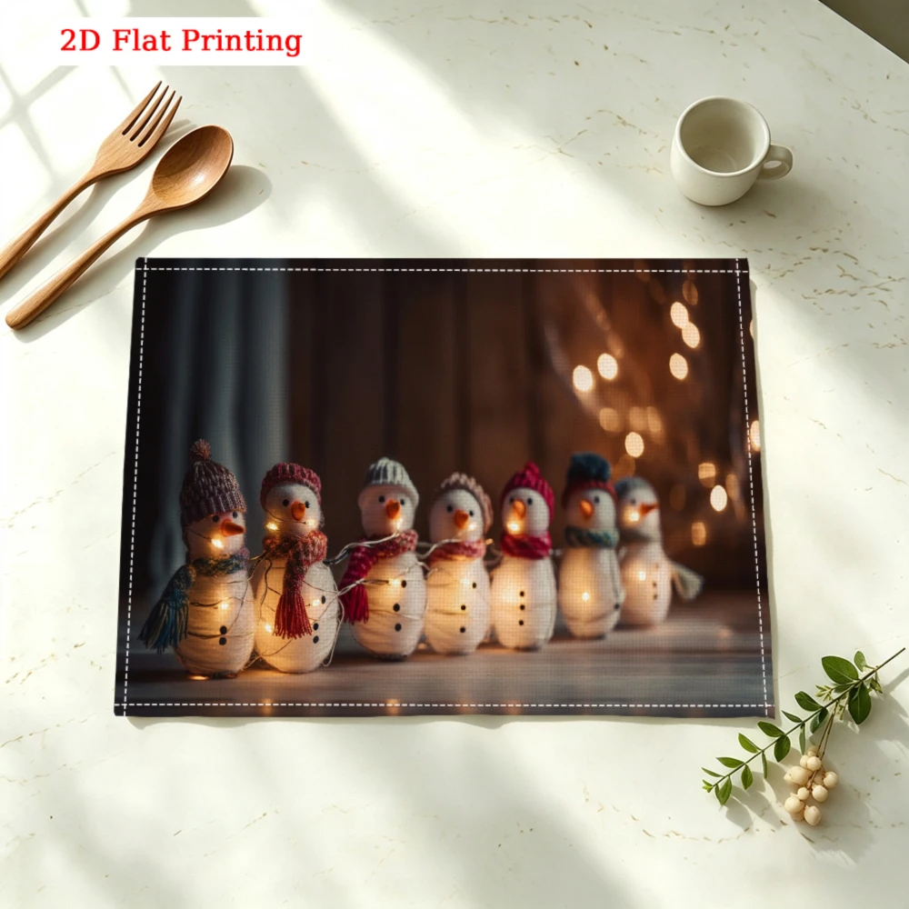 1pc Christmas Snowman Placemat Brown Cute Snowmen With Lights Table Mat Kitchen Dining Decor Non Slip Heat Resistant 30x40cm