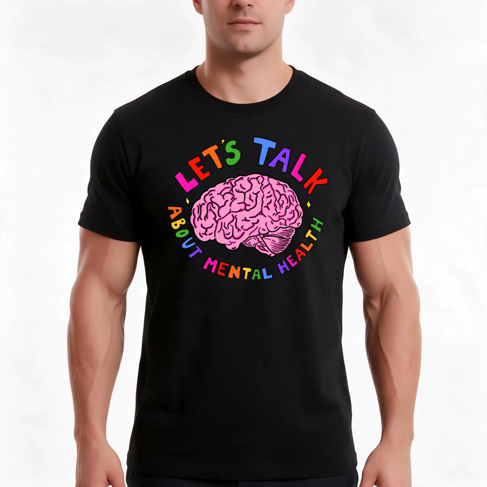 Let's Talk About Mental Health T-Shirt, Summer Casual Cotton Tee, Oversized Streetwear Tops, Vintage Graphic Print, 100% Cotton