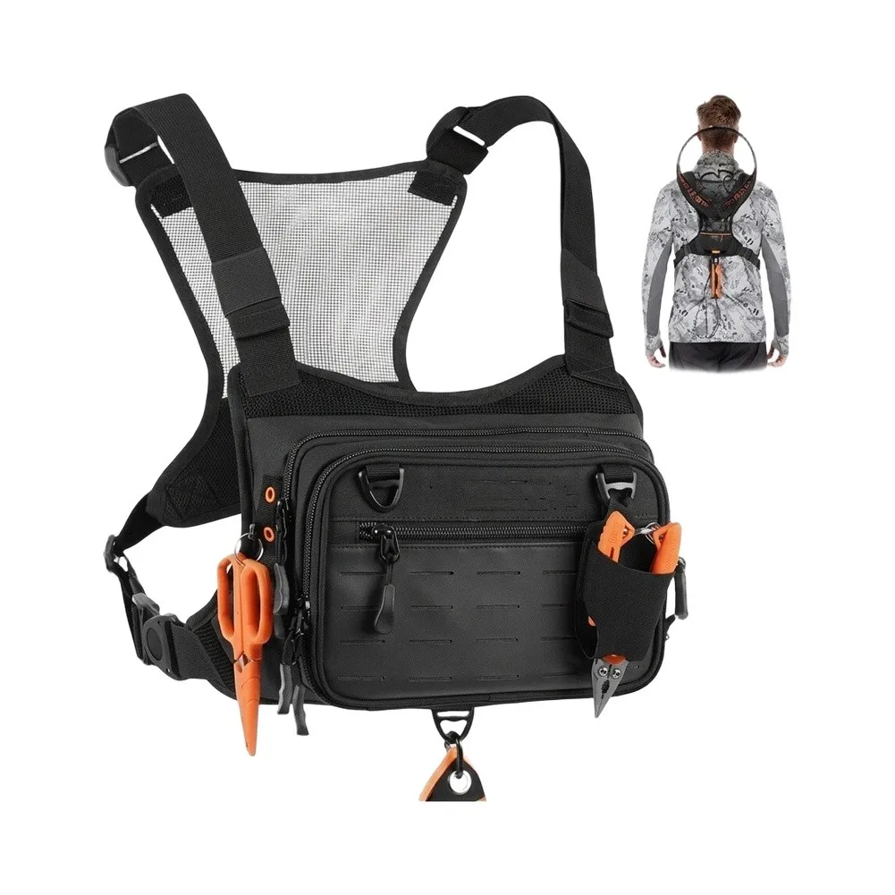 Fly Fishing Chest Pack Backpack Vest with Large Mesh Back Panel and Adjustable Straps for All Day Wear Comfort